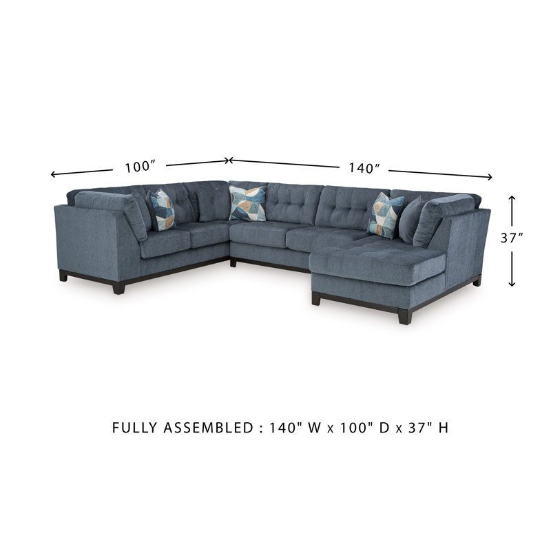 Maxon Place 3-Piece Sectional With Chaise, Blue Polyester, Left Hand Facing