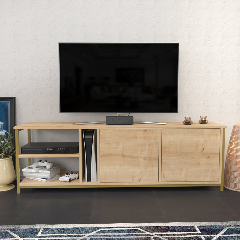 Primrose TV Stand for TVs up to 70", Gold/Oak