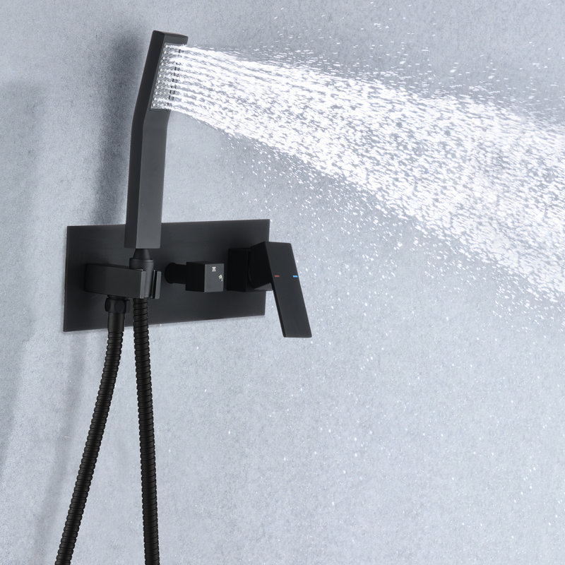 Shower System Wall Mounted - Matte Black, 10" Rain Shower, Hand 1.5 Gpm Flow, Brass Material, Residential Use Black 10 Inch Adjustable Flow Rate, Construction, Diverter Valve