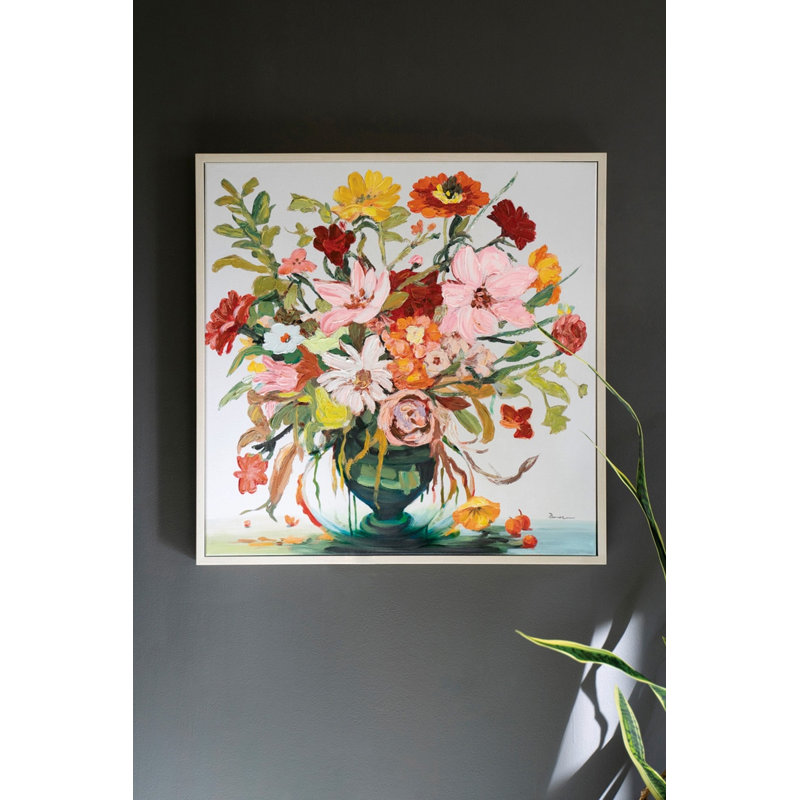  Art mural - peinture florale acrylique encadrée avec des fleurs colorées