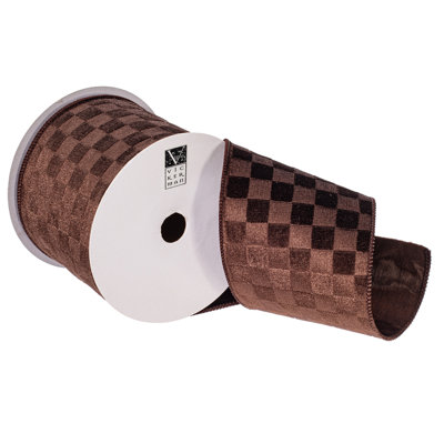 Vickerman 4"x10yd Velvet Checkered Satin Back Ribbon. Crafted from polyester, measuring 4 inches in width and 10 yards in length, it's perfect for a variety of festive projects.