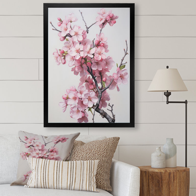 Fleur de pommier élégance monochromatique sur toile, H 32 po x l 24 po, Cadre simple noir