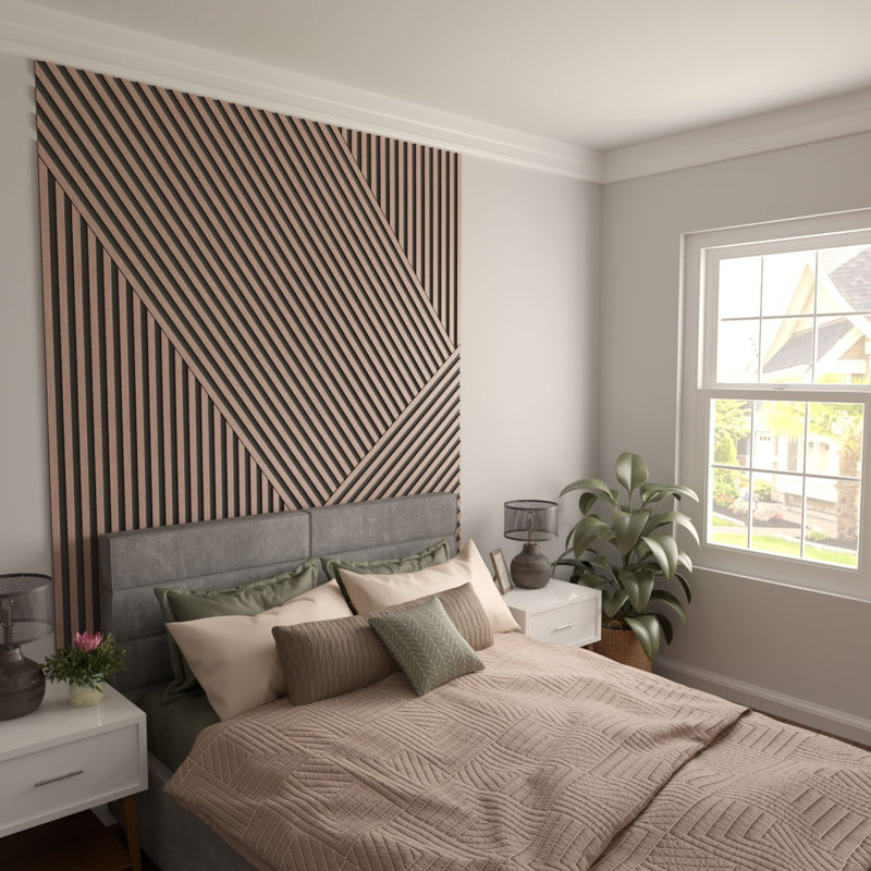 Adjustable Wood Slat Wall Panel Kit, 1"W x 94"H x 0.375"T, Walnut