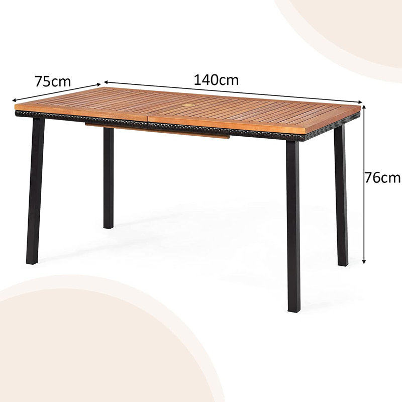 Buker Rectangular Metal Outdoor Dining Table With Umbrella Hole , 140cm cm W 75cm cm D