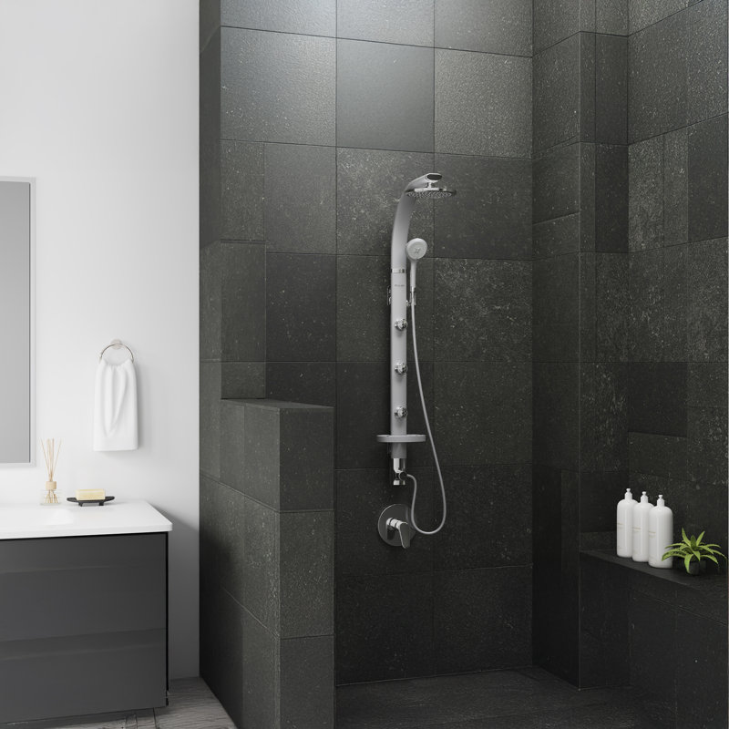 Système de douche à jet de pluie 8 po avec jets à 3 corps Bonzai et douchette multifonction, argent