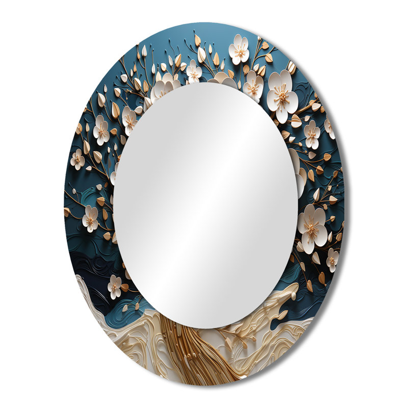 Orchidée bleue et blanche Golden Of Branches I - miroir mural ovale doré, 43 po x 33 po