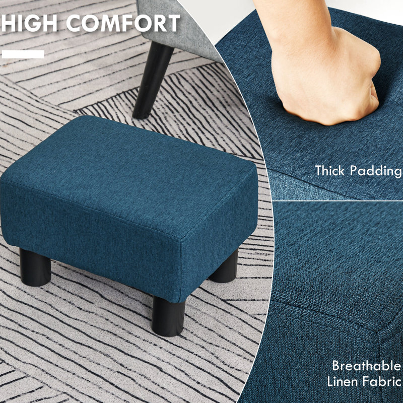 Blue Living Room Foot Stool, Linen Upholstered With Stable Plastic Legs For A Pleasant Seating Experience Footrest Fabric And Legs, Adding Comfort To