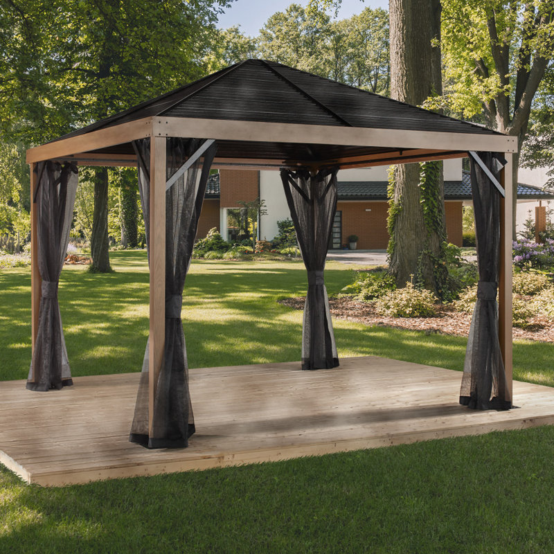 Sojag Outdoor Sanibel Hardtop Gazebo Outdoor Sun Shelter, Wood Finish, 8 Ft. W x 8 Ft. D
