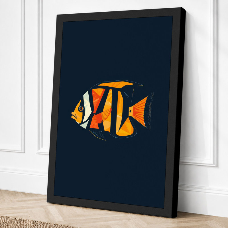 Geometric Fish Modern - Wrapped Canvas, 36x24 - 91.4 x 61.0 cm, Black Border