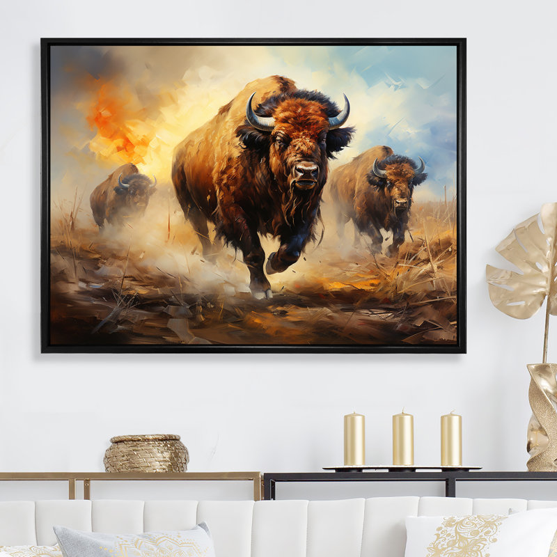 " Native Buffalo Mesmerizing ", Black Floater Framed, 24" H x 32" W x 1" D