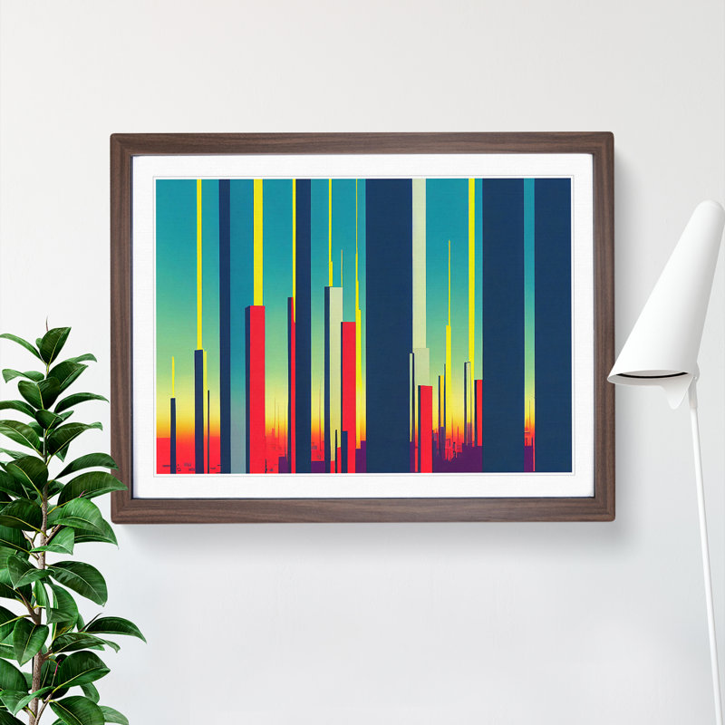 Compelling Abstract Skyscrapers - Single Picture Frame Print, 46cm H x 64cm W x 2cm D, Walnut Framed