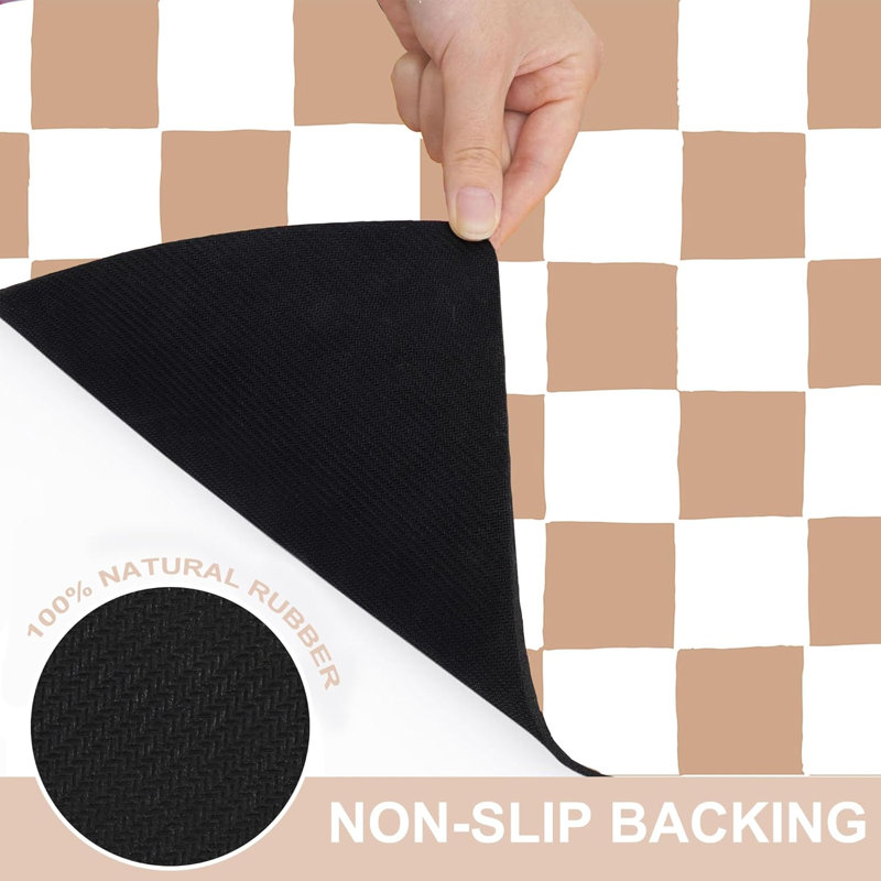 Front Door Mat, Tan and White Checkered Checkerboard Doormat Outdoor Entrance, Non-Slip Low Profile Absorbent and Easy Clean Outdoor Welcome Mat for Entryway Patio Porch 18x30 in