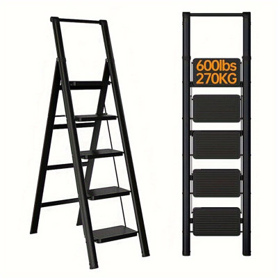5-Step Ladder Folding Step Stool, 5-Step Ladder With Anti Slip Wide Pedals, Lightweight And Easy To Carry Handle Folding Ladder, Multi-Purpose Steel Ladder, Suitable For Home And Office Use