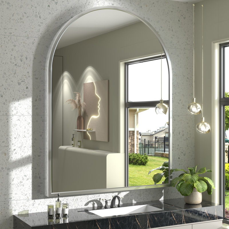 Amara Tempered Glass and Aluminum Alloy Framed French Cleat Mounted Wall Mirror with 5-Year Warranty, 48" x 36"