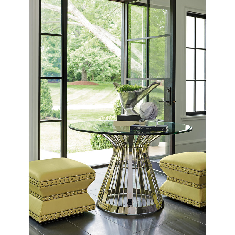 Ariana Riviera Stainless Dining Table with Glass Top, 48" W x 48" L