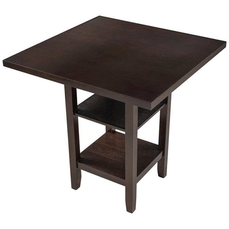 Table de salle à manger carrée en bois à hauteur de comptoir avec étagères de rangement à 2 niveaux