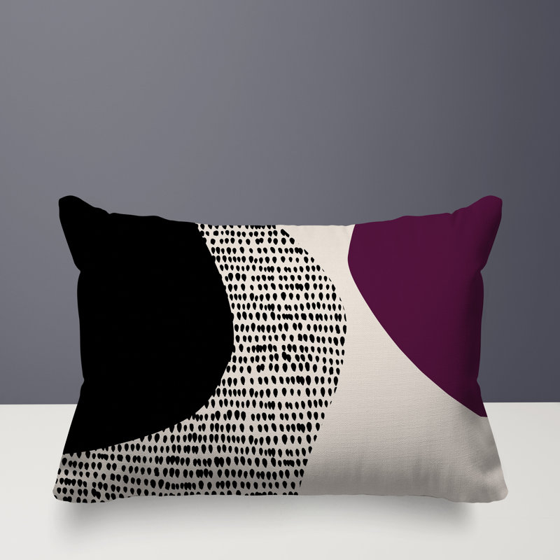 Coussin lombaire réversible intérieur / extérieur Vikka, H 14 po x l 20 po, Mauve / noir / blanc cassé
