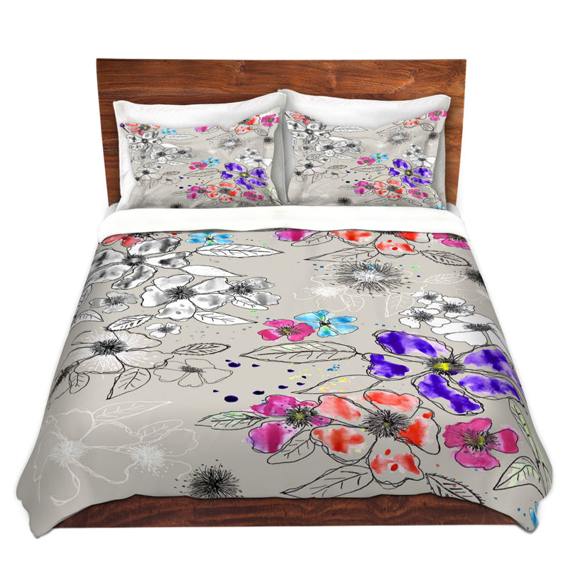 Ensemble de housse de couette tiré fleur, 1 housse simple + 1 taie standard
