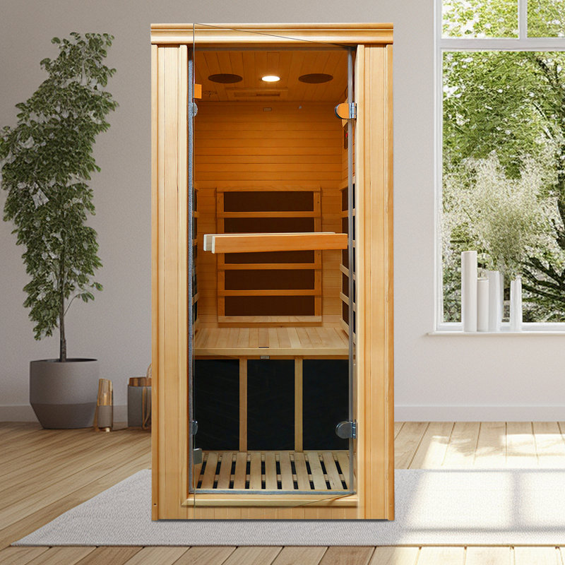 1 - Person Far Infrared Sauna Indoor Dry Sauna Home Sauna with Oxygon Bar Control Panel and Dual Bluetooth Speakers