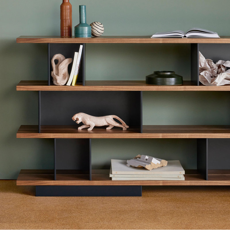 Happy Day Bookcase, (3 Shelves) 29" H x 81" W x 14" D, White Oak/Putty