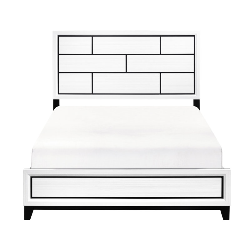 Grand lit blanc avec style moderne, structure en bois et ligne noire pour la chambre à coucher, bois, décor, Grand lit