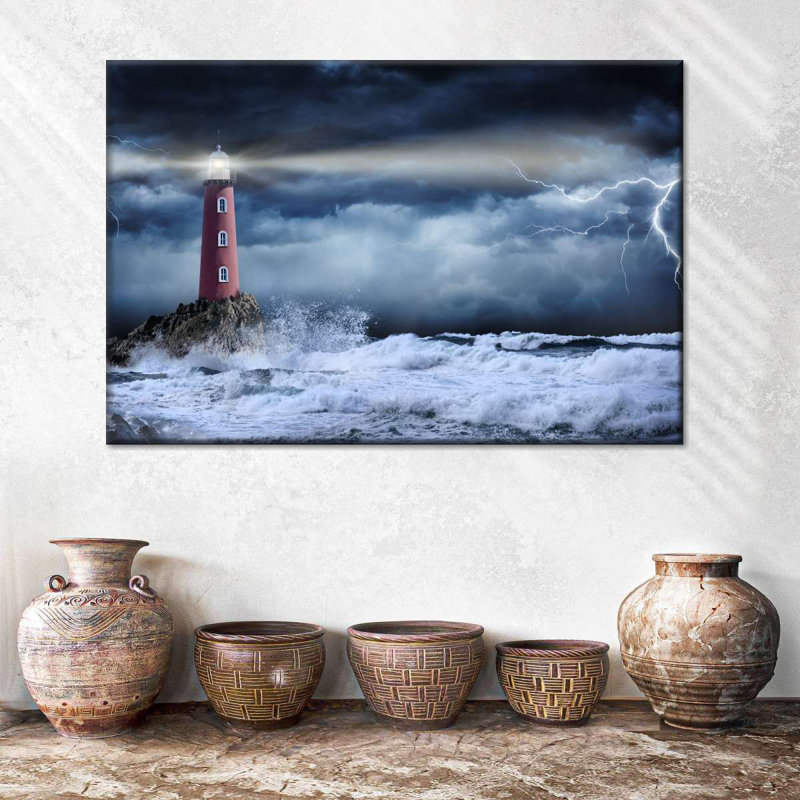 «Lighthouse Beam In Storm», reproduction sur toile, H 36 po x l 24 po x P 1,25 po