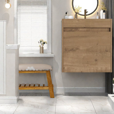 Meuble-lavabo flottant écologique avec lavabo en résine, porte à fermeture en douceur