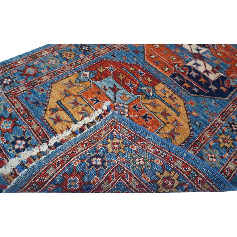 Tapis bleu clair noué à la main de haute qualité