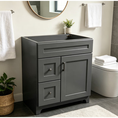 Armoire de meuble-lavabo simple de style Shaker avec charnières à fermeture douce, configuration de tiroir réversible, fabrication en bois massif