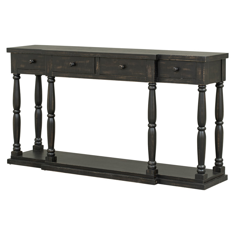 Console rétro pour chambre à coucher avec 4 tiroirs de rangement et 1 tablette, Noir antique