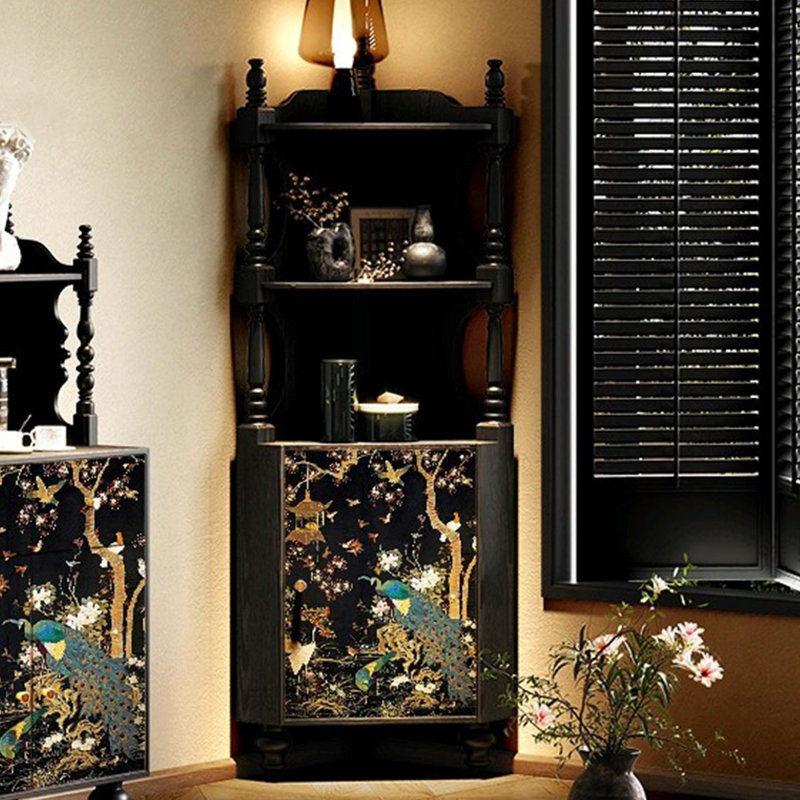 Armoire de coin noire en bois massif