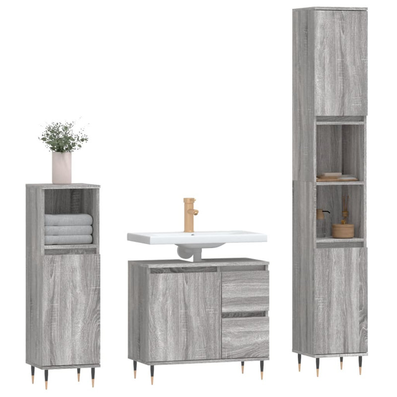 Llorente Bathroom Storage Furniture Set, Grey Sonoma