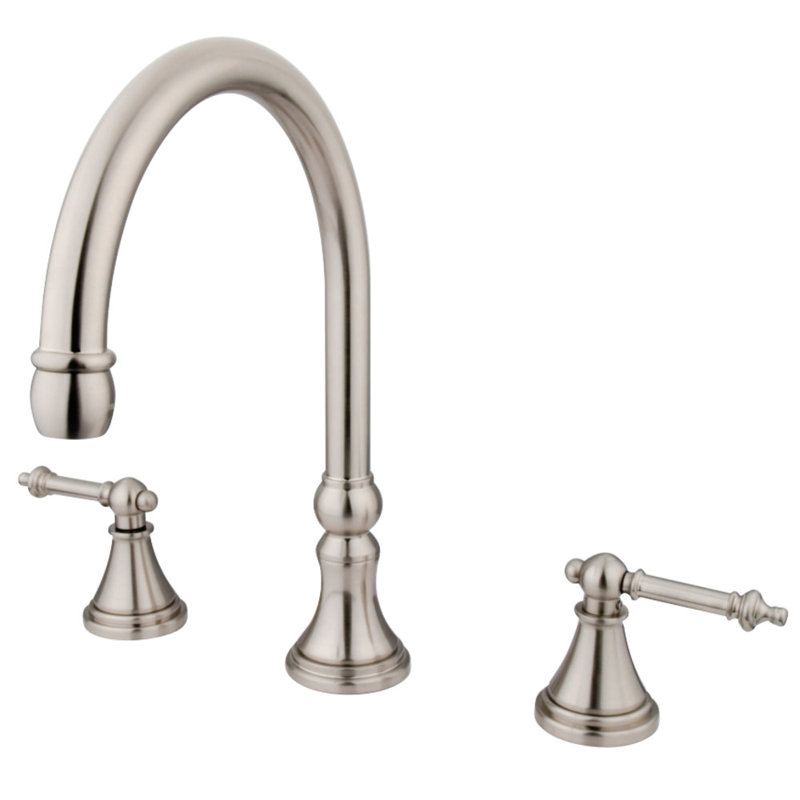 Kingston Brass Templeton Two-Handle 3-Hole Deck Mount Roman Tub Faucet, Brushed Nickel