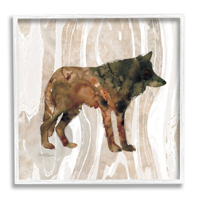 " Woodland Wolf Watercolor Silhouette Rustic Grain Pattern " by Carol Robinson Painting Print