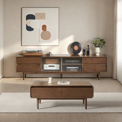 Rubberwood TV Stand and Coffee Table Set