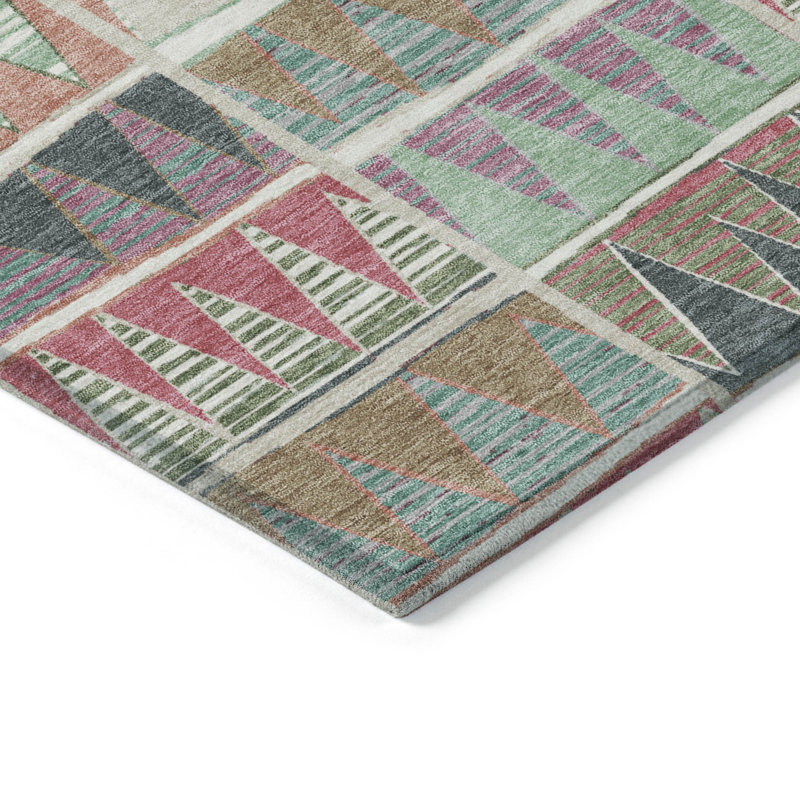 Machine Washable Indoor/Outdoor Husby ACN2205 Geometric Rug, Rectangle 1'8" x 2'6"