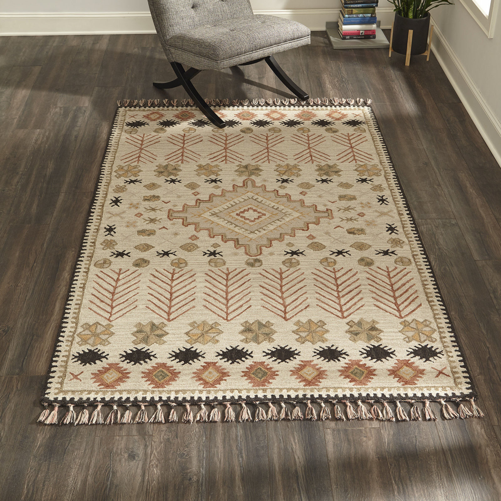 Anine Pink Beige Hand-Woven Wool Rug, Rectangle  9' X 12'