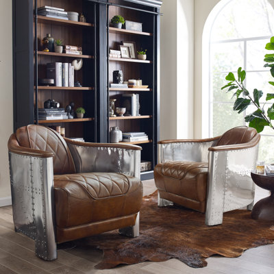 Alvenia 31.1"W Tufted Genuine Leather Accent Armchair(Set Of 2)