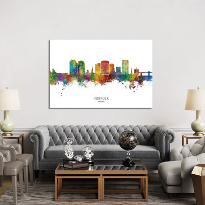 Norfolk Virginia Skyline City Name by Michael Tompsett - Wrapped Canvas Print
