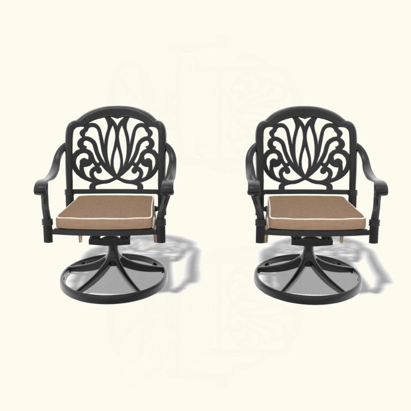 Chaise de patio pivotante en fonte d'aluminium 2 pièces avec structure et coussins, 2, Brun