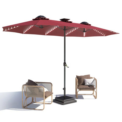 15Ft Large Double Umbrella With Solar Lights