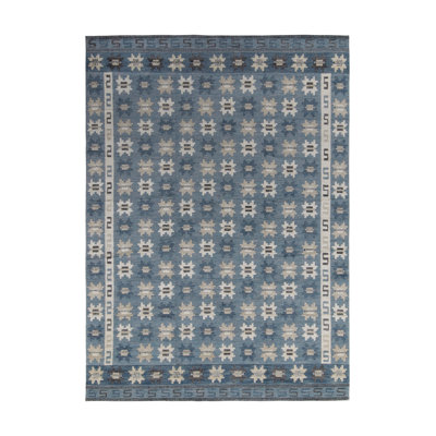 Scandinavian Hand Knotted Wool Geometric Area Rug