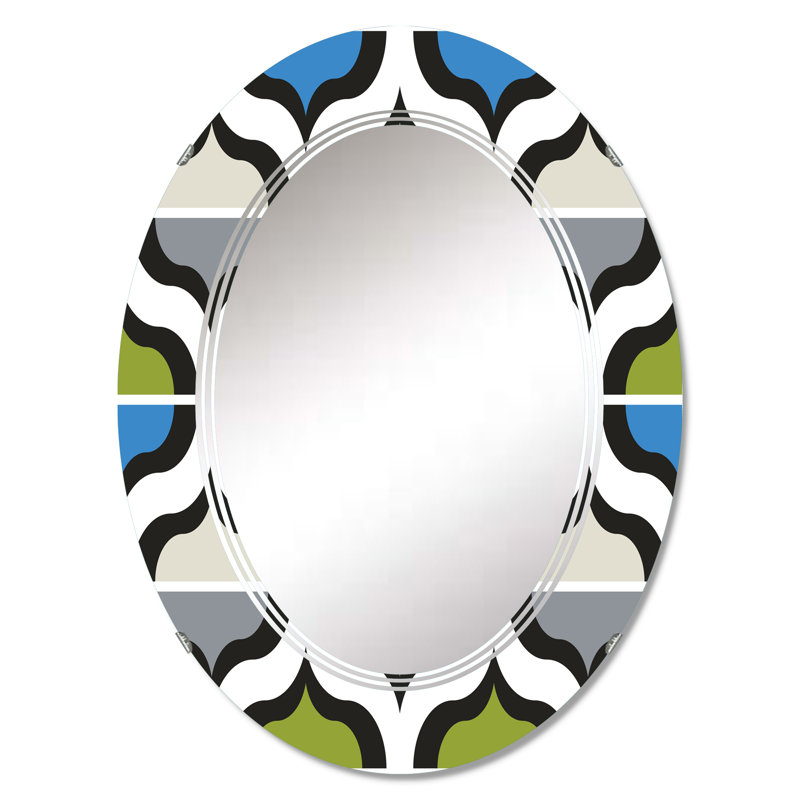 Vert et bleu rétro géométrique - miroir mural à motif ovale, 30 po x 20 po