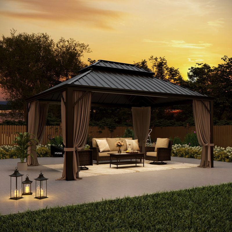 Hardtop Double-Roofed Aluminum Patio Gazebo, 16' x 12'