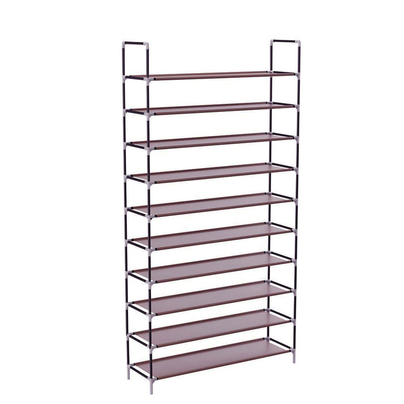 Rangement à chaussures simple en tissu non tissé à 10 niveaux avec poignée, Marron foncé
