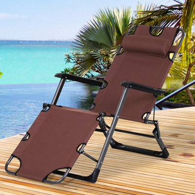 Fauteuil de bronzage d'extérieur, 21 chaises pliantes avec coussin et poche. Pour la plage, la piscine, le patio, la pelouse, la terrasse. Brun. Cadre en métal léger, poche de chaise de patio à charge maximale de 330 lb, 21 po et réglable pour