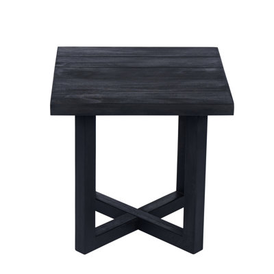 Table d'appoint carrée pour jardin, bois noir, plateau à lattes, base à traverses croisées, profondeur de 18 po, produit de 12 lb, table à assembler pour l'extérieur, fabrication en bois, conception, large, incluse