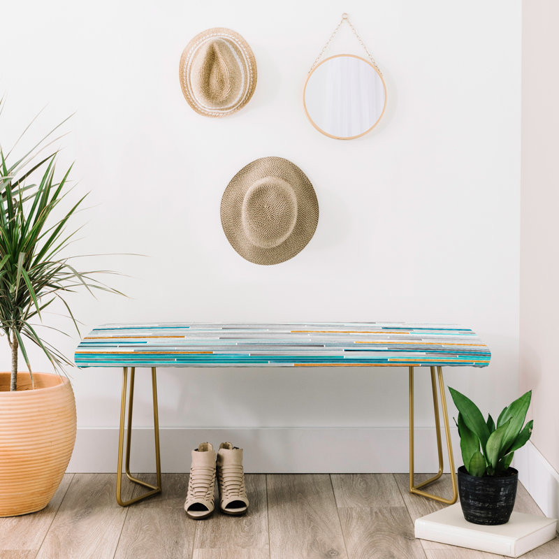 Rudd Upholstered Bench, Blue/Striped