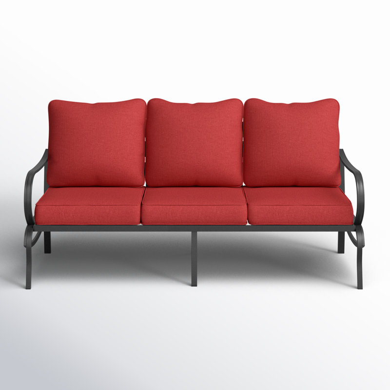 Argirios 75'' Wide Metal Outdoor Patio Sofa with Cushions, Red