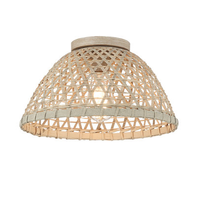 Plafonnier 1 lumière Luminara en noir mat et rotin naturel